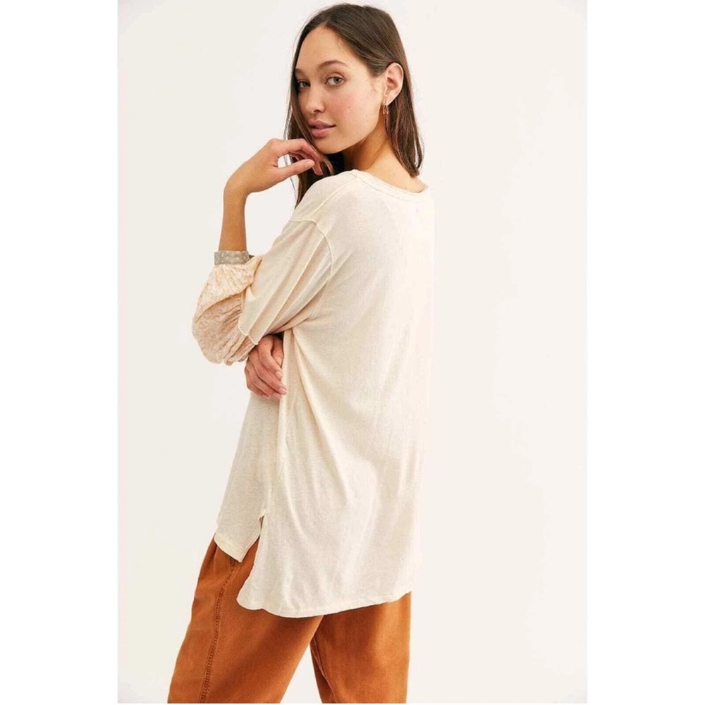 Free People Jade Printed Sleeve Cream Pocket Elegant Women's Top S M L - Picture 5 of 12